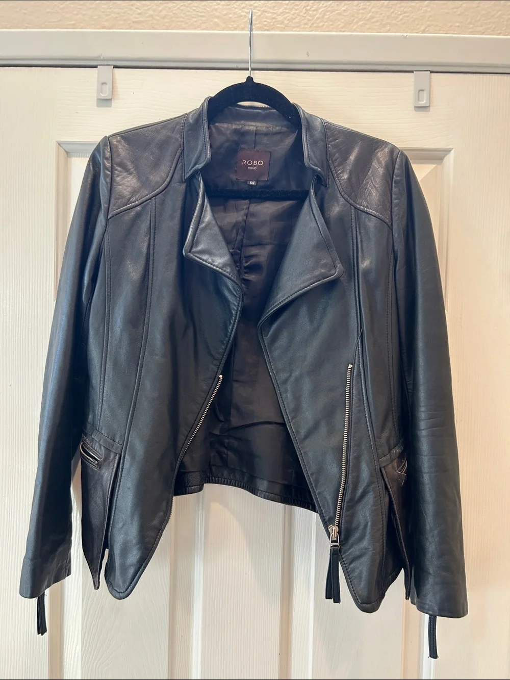 ROBO Trend Genuine Italian Leather Moto Jacket Black Women’s - Picture 4 of 11